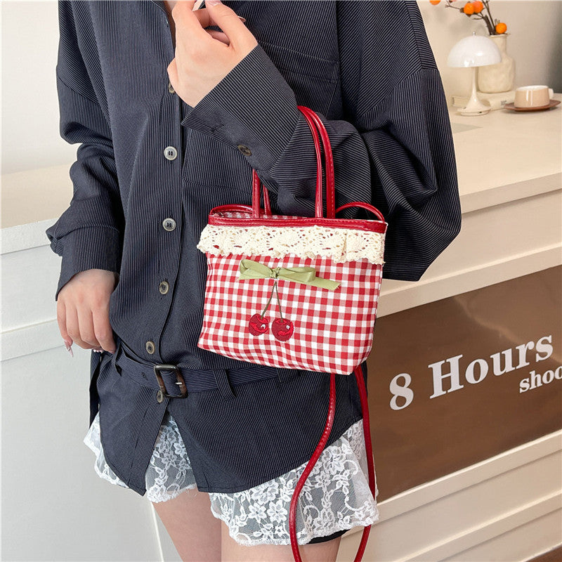 Good-looking Fashion Casual New Style Plaid Shoulder Tote Bag Cartoon Minimalist Women's Commuter Hand-Carrying Bag