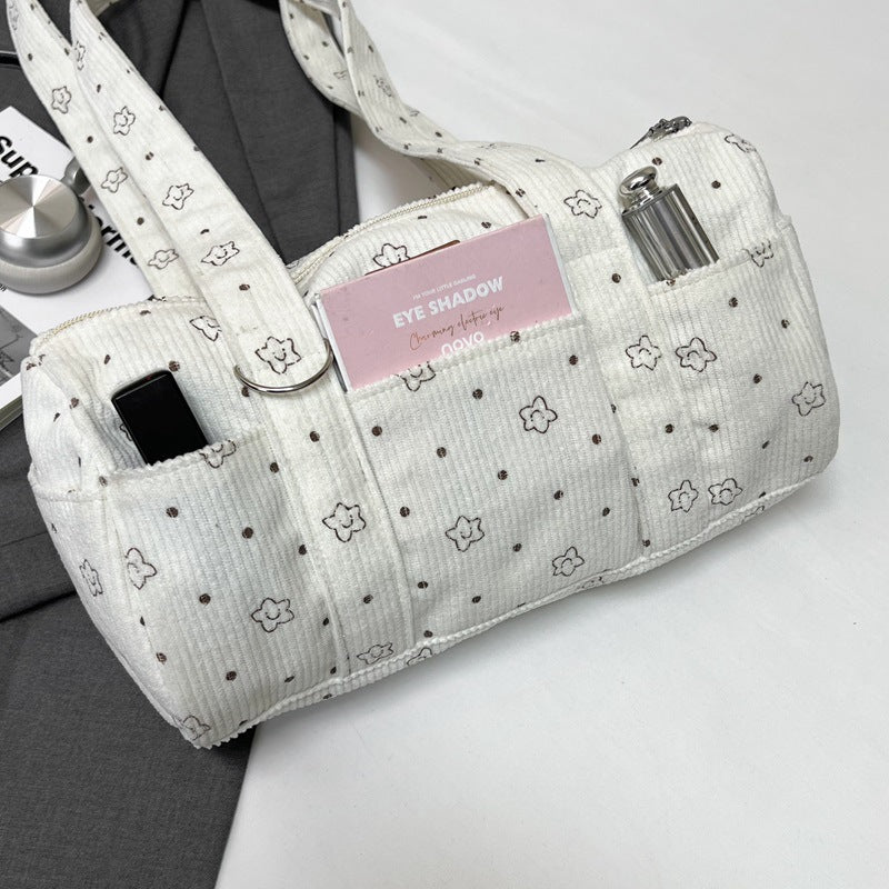 Women's Bag New Corduroy Korean Style Fresh Simple Fashion All-Match Commuter Cylinder Handbag