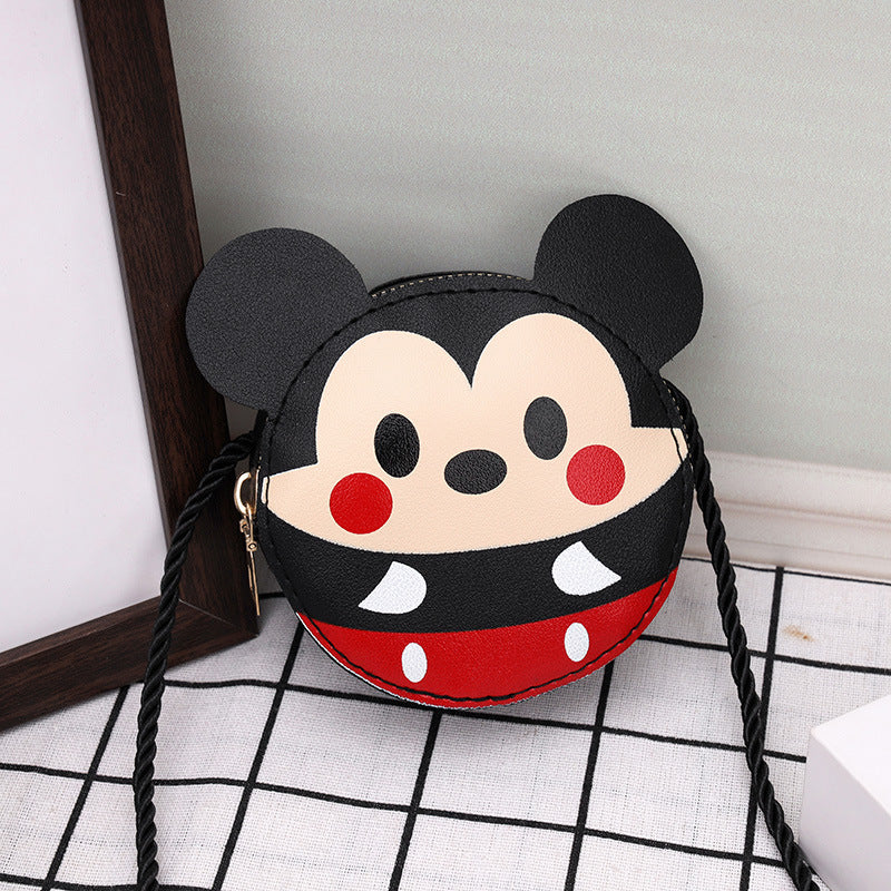 Children's Bag New Cute Cartoon Contrast Color Unisex Pu Shoulder Coin Purse Schoolbag