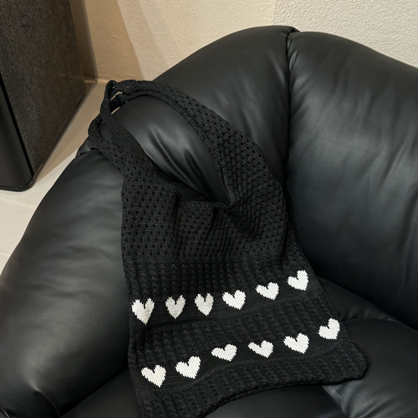 Women's Shoulder Bag Love Pattern Knitted Tote Bag Soft Handmade Shoulder Bag Daily Matching Fashion Tote Bag