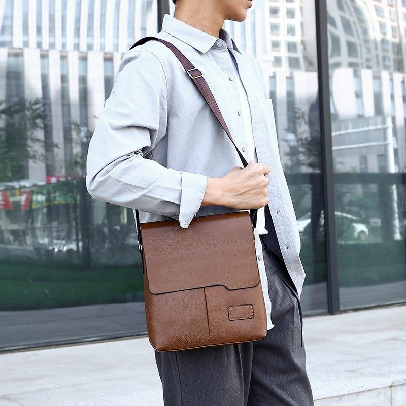 Men's PU Crossbody Bag Vintage Style Durable Shoulder Bag for Casual Travel with Laptop Compartment