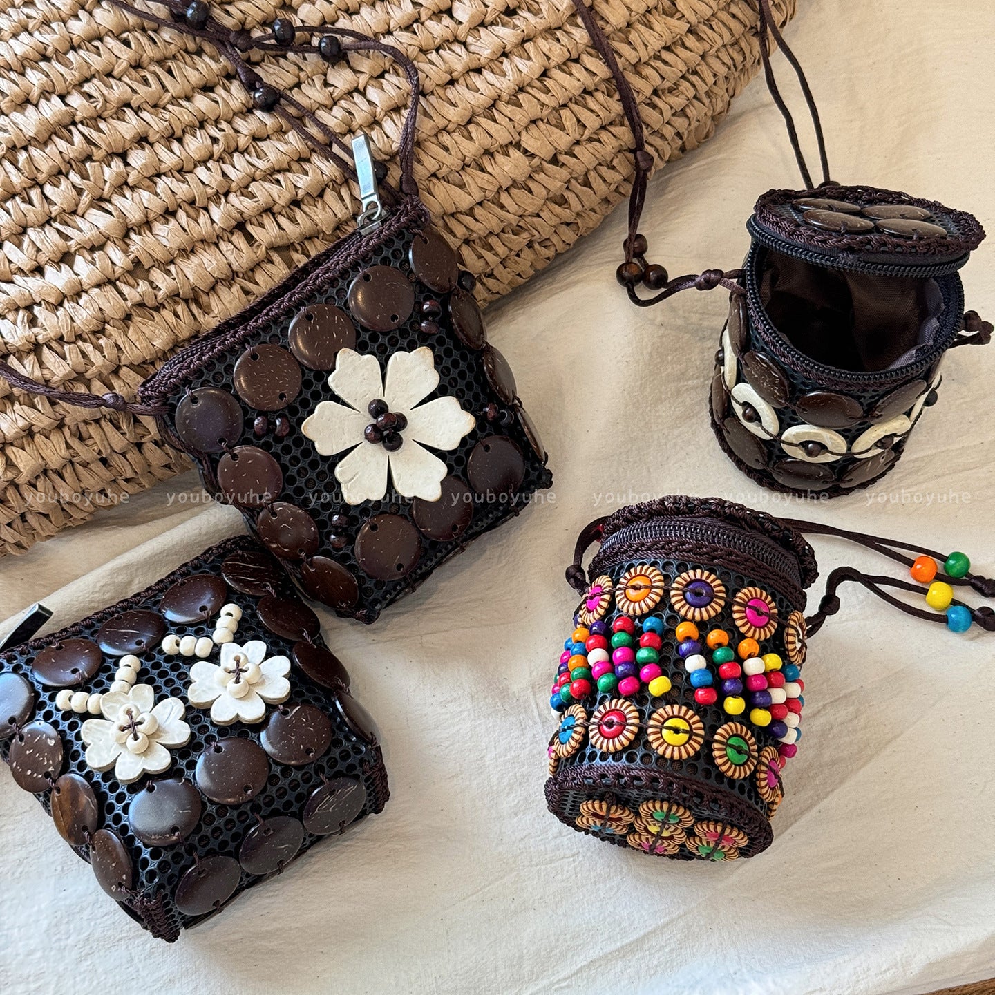 Bohemian Ethnic Style Coconut Shell Bag Women's Hand-Woven Mini Special-Interest Design Coin Purse