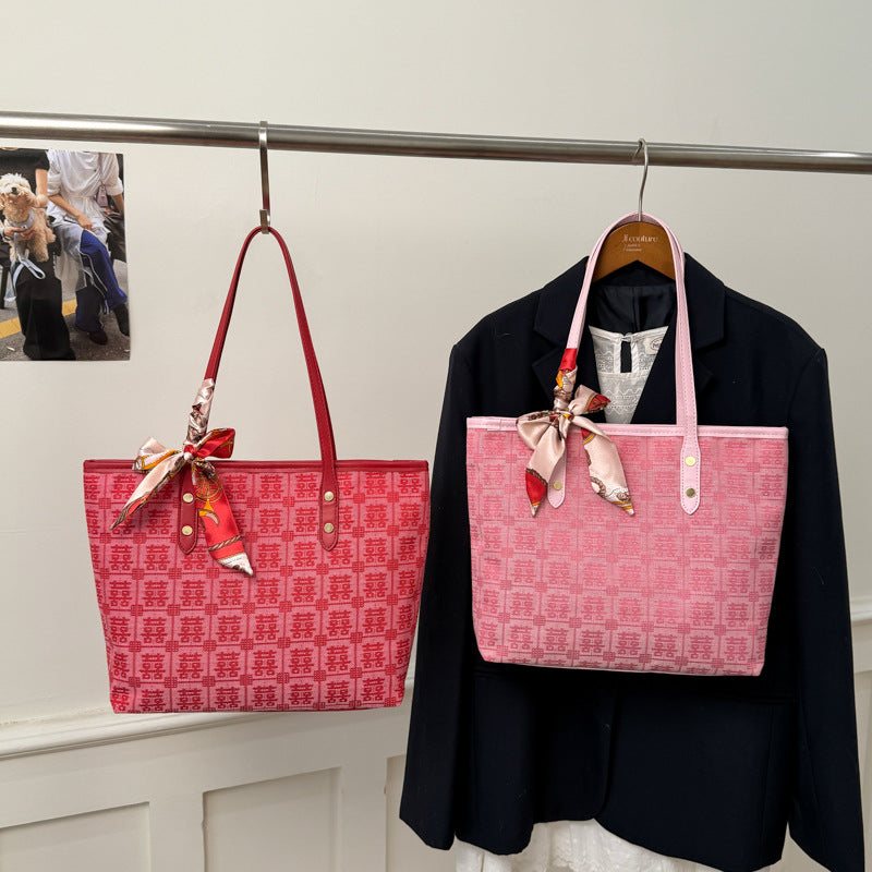 Red New Style Wedding Bridal Wedding Bag All-Match New Chinese Style Shoulder Bag Western Style Double Xi Word Portable Tote Bag