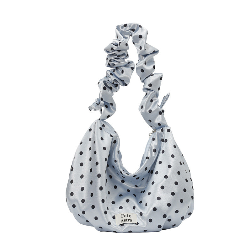 Korean Style Polka Dot Pleated Messenger Bag Women's Fashionable Large Capacity Soft Tote Everyday Joker Casual Shoulder Bag