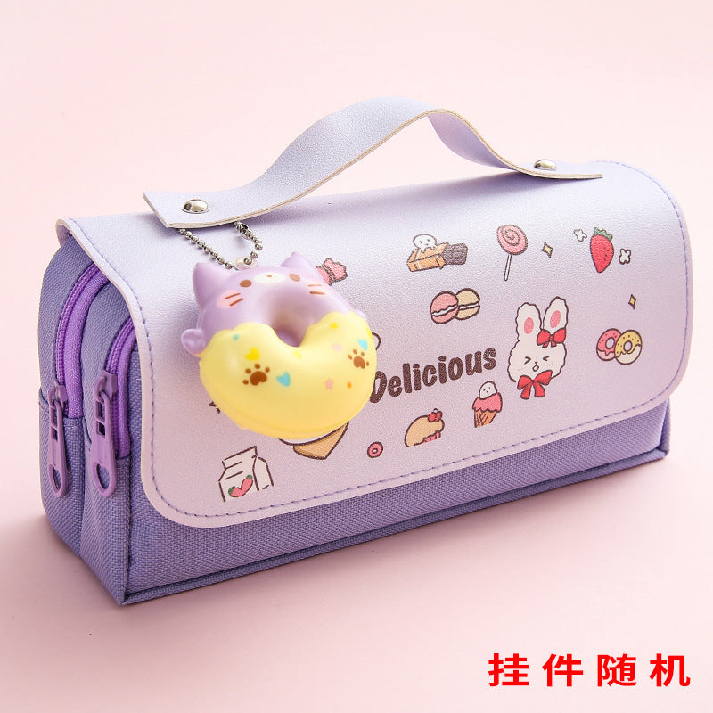 Cute Kawaii Pencil Case with Sweet Donut Charm and Multiple Compartments for Students