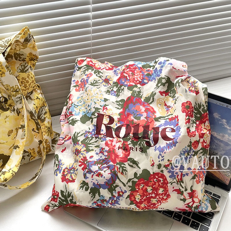 Floral Print Soft Tote Bag with Letter Design, Stylish Shoulder Handbag for Daily Use