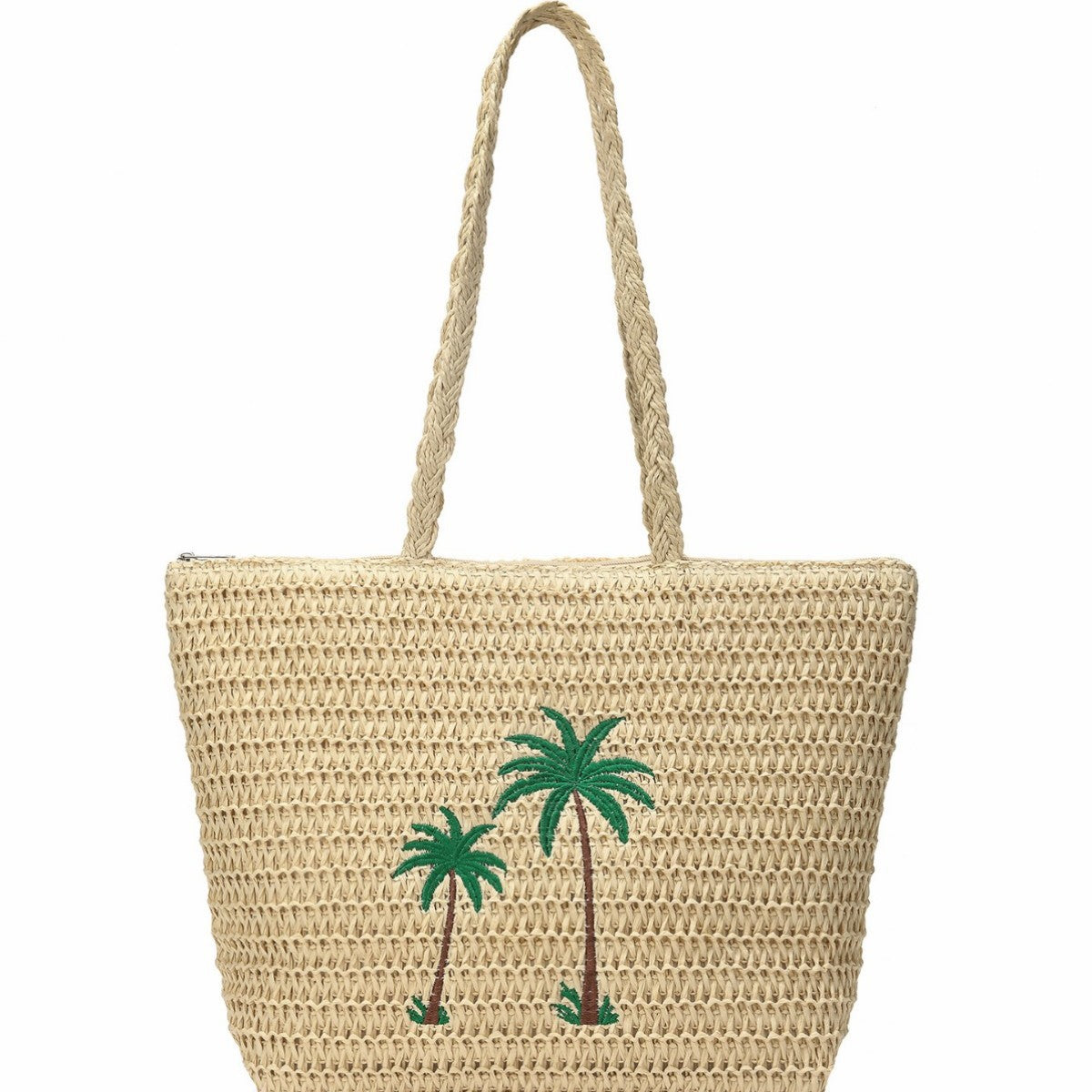 2025 Spring Summer New Style Woven Tote Bag with Palm Tree Embroidery, Large Capacity Straw Shoulder Bag for Daily Use