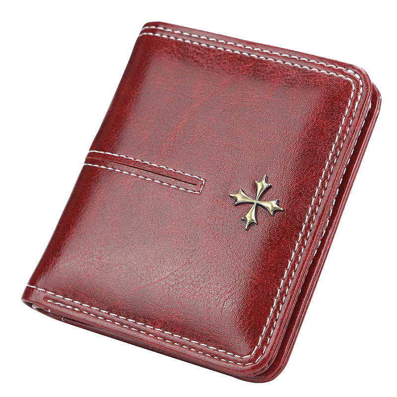 Women's Wallet Korean-Style Short Multiple Card Slots Oil Wax Leather Card Holder Fashion All-Match Zipper Coin Purse
