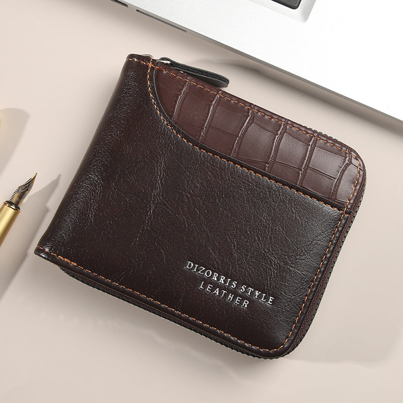 Retro PU Leather Men's Wallet with Zipper and Expandable Design for Daily Use