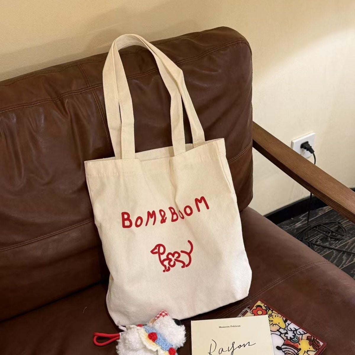 Cute Puppy Printed Tote Bag Letter Design Everyday Joker Fashion Shoulder Bag