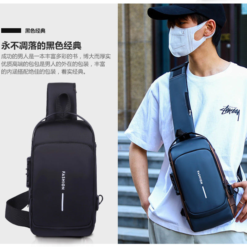 Chest Bag Men's Anti-Theft Outdoor Leisure Shoulder Stylish and Versatile Password Lock Crossbody Bag