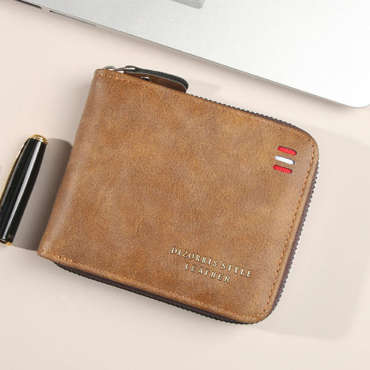 Retro PU Leather Men's Wallet with Zipper and Expandable Design for Daily Use