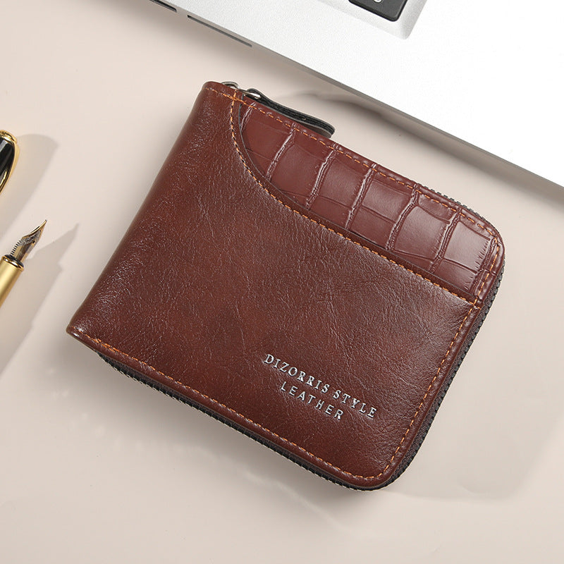Retro PU Leather Men's Wallet with Zipper and Expandable Design for Daily Use