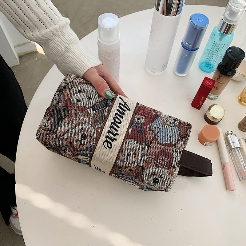 Cosmetic Bag Female Cartoon Bear Large Capacity Portable Good-looking Travel Skincare Storage Bag