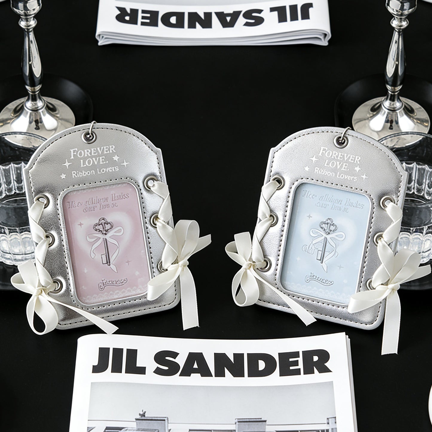 Elegant Ballet-Style PU Card Holder with Ribbon Design and Key Motif for Cute Photo Display
