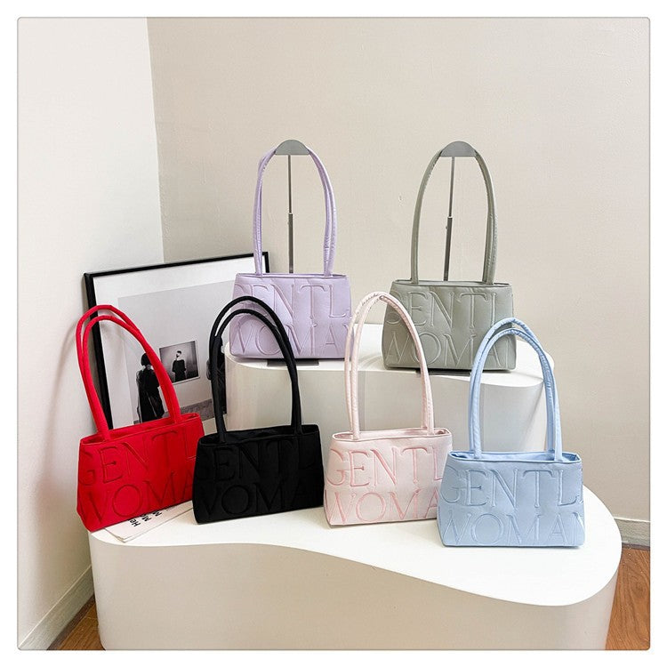Elegant Embroidered Letter Tote Bag for Women, Stylish Satin Design with Double Handles and Zipper Closure