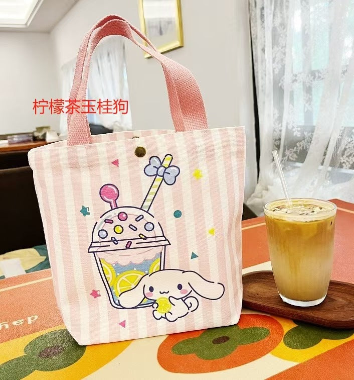 Striped Canvas Tote Bag with Custom Embroidery for Daily Use and Commuting