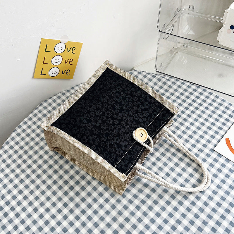 Floral Canvas Bag Handbag Bag Women's Western Style Simple Outing Hand Carry Lunch Bag