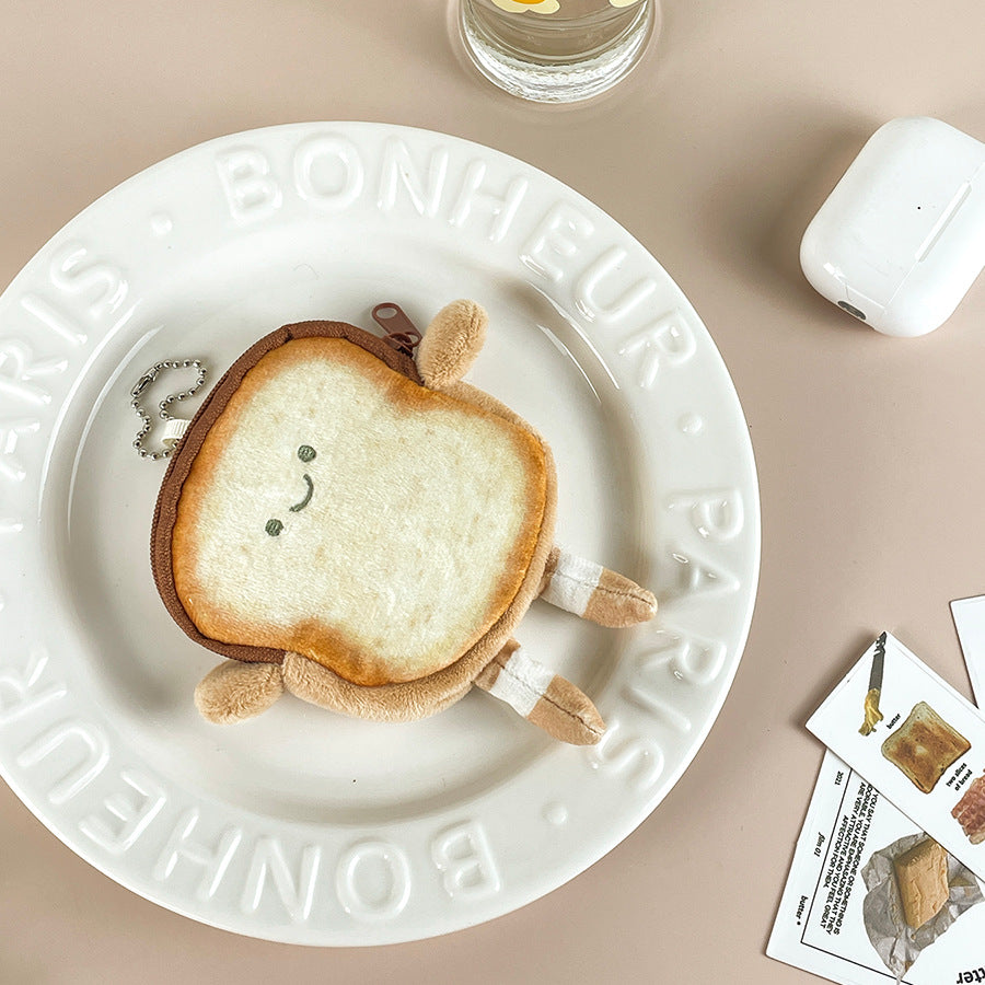 Cartoon Sliced Toast Mini Coin Purse Butter Plush Wallet Children Coin Bag Headset Storage Bag