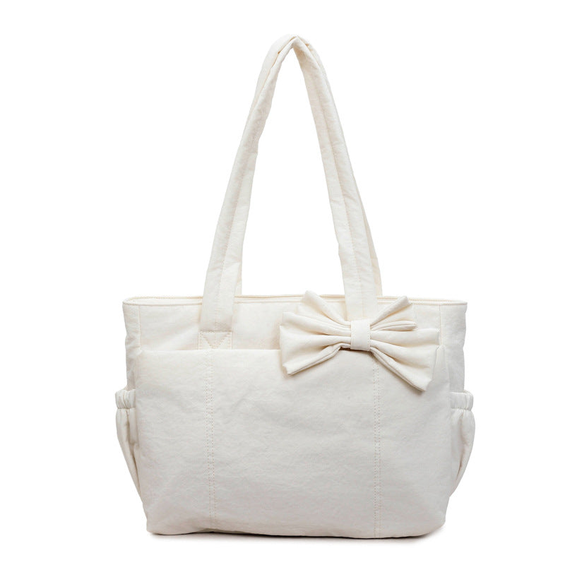 Chic Bow Detail Tote Bag with Large Capacity and Soft Cotton Fabric for Daily Use