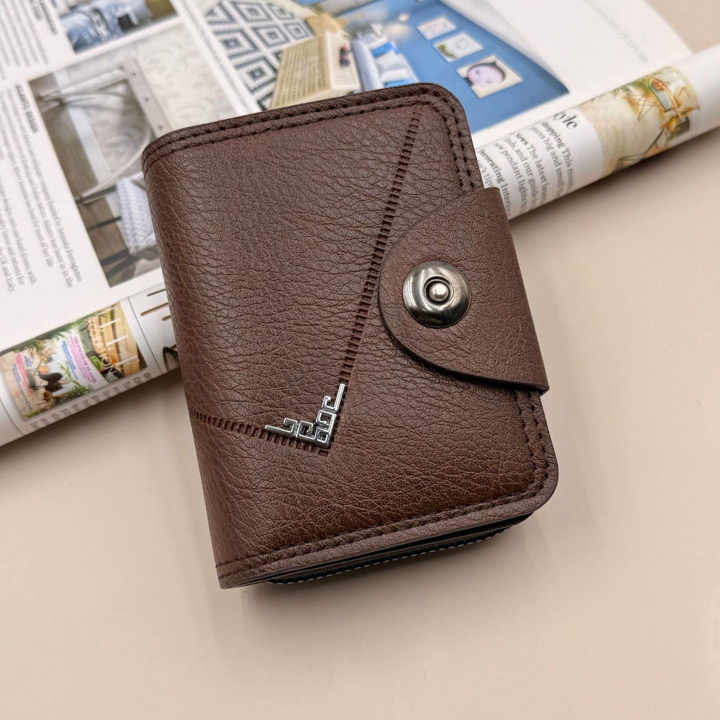 Men's Wallet Fashion PU Leather Card Holder with Button Large Capacity Card Storage Wallet