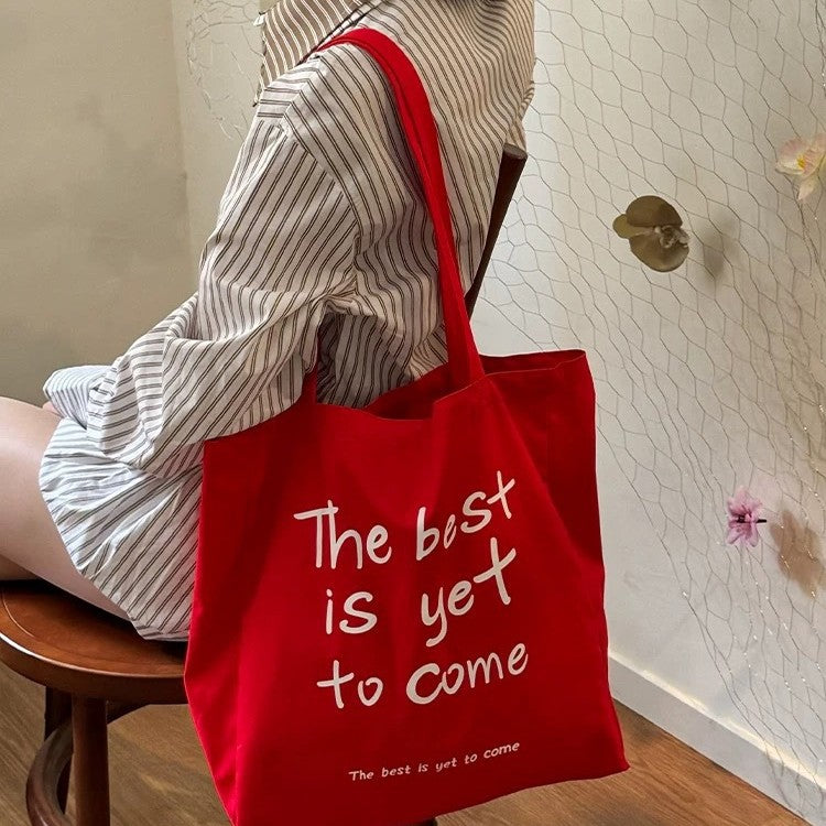 Korean Style Canvas Tote Bag for Women Large Capacity Single Shoulder Student Commuter's All-Matching Printed Tote Bag