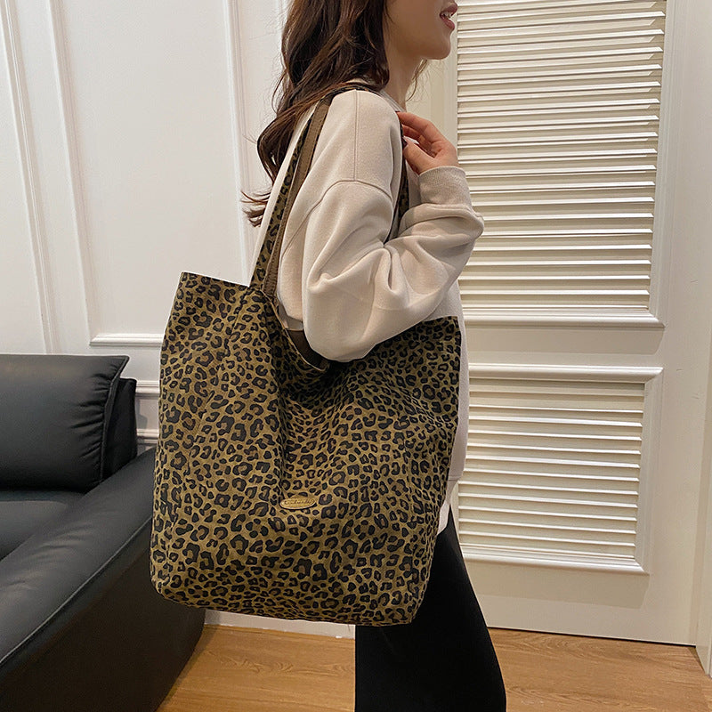 Leopard Print Women's Tote Large Capacity Casual Shoulder Bag Daily Commuter's All-Matching Fashion Handbag
