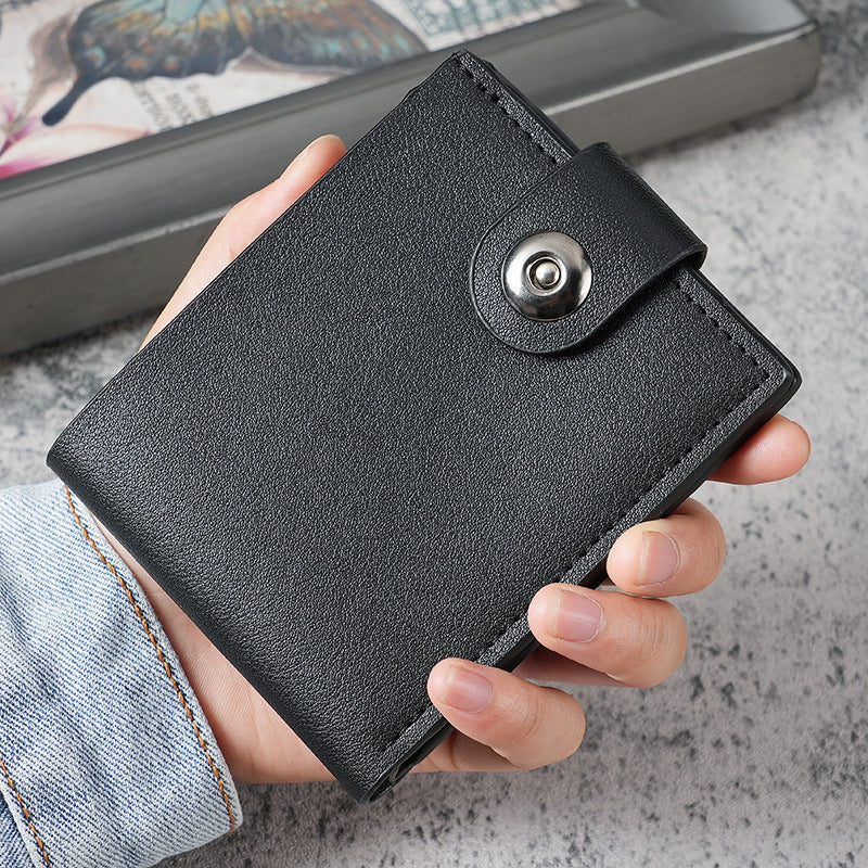 Men's Fashionable Compact Wallet with Multiple Card Slots and Secure Button Closure for Everyday Use