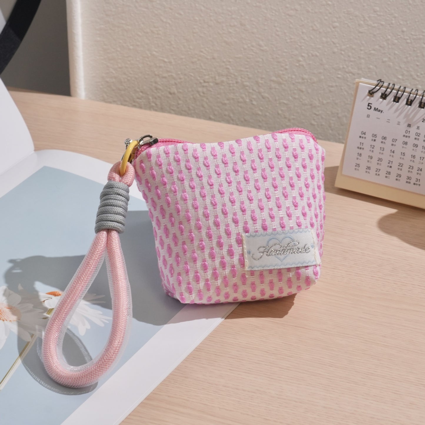 Cute Mini Wallet with Rainbow Patch and Wrist Strap, Lightweight Breathable Canvas Pouch for Daily Essentials