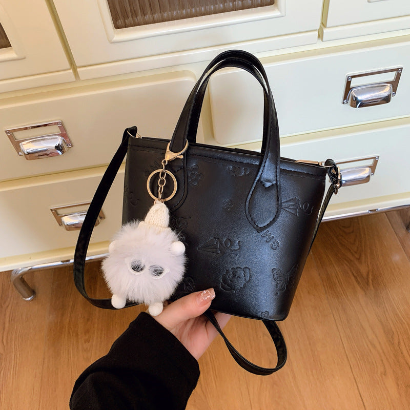 Contrast Color Small Bags Women's New All-Match Messenger Bag Embossed Portable Bucket Bag