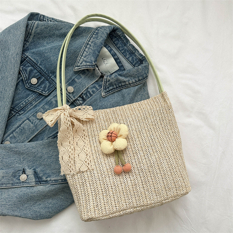 Woven Bag Women's Large Capacity Gentle and Stylish Temperament Straw Silk Scarf Shoulder Summer New Underarm Bag