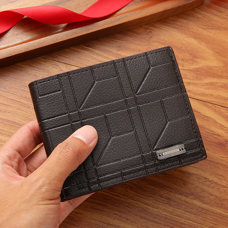 Fashionable Men's Wallet with Geometric Pattern Soft PU Leather Compact Design Multi-Card Slots