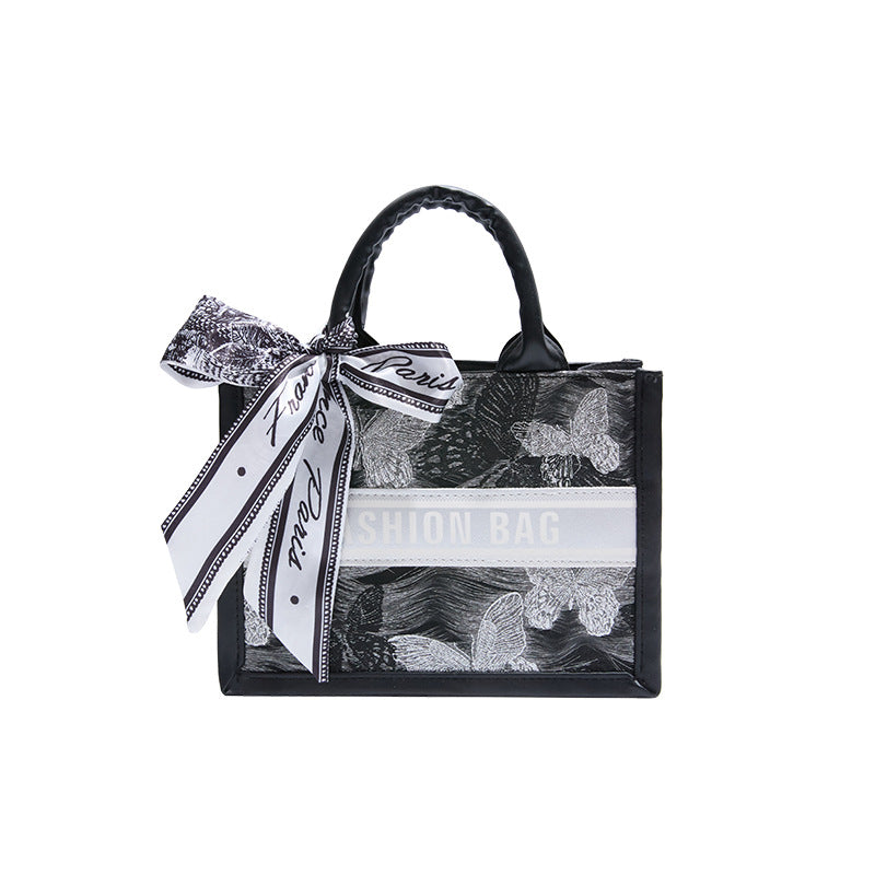 Elegant Floral Tote Bag with Bow Detail - Stylish Everyday Carry for Women