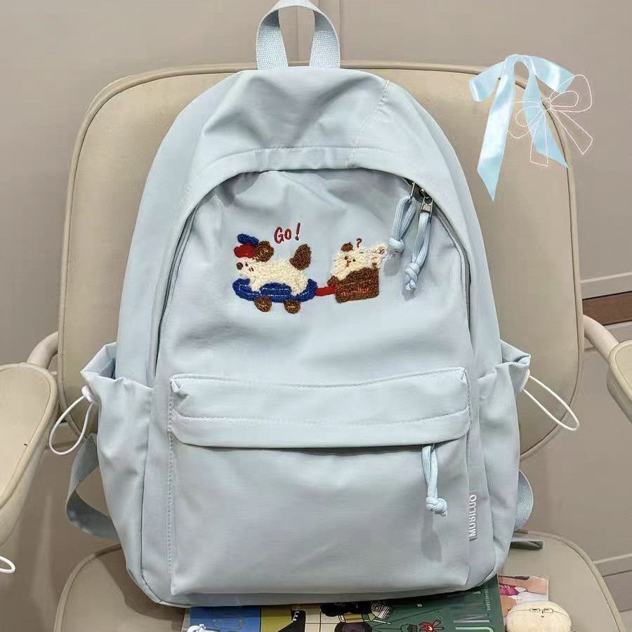 Cute Embroidered Cartoon Dog Backpack for Teens and Students, Stylish Daily Use with Large Capacity and Comfortable Design