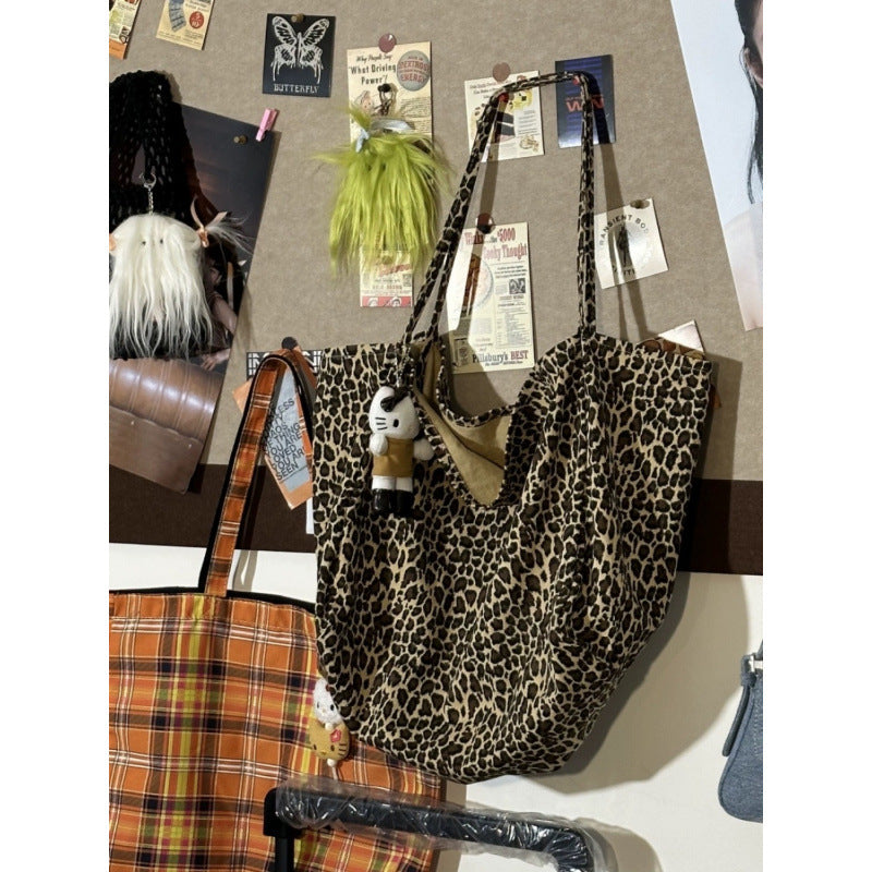 New Large Capacity Leopard-Print Shoulder Bag Women's All-Match Japanese and Korean Practical Canvas Bag
