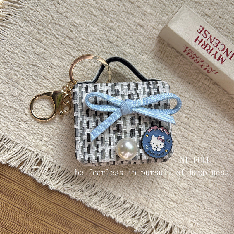 Korean Style New Retro Dots Cartoon Cat Lipstick Pack Pearl Exquisite High Sense Versatile Pendant Keychain for Women
