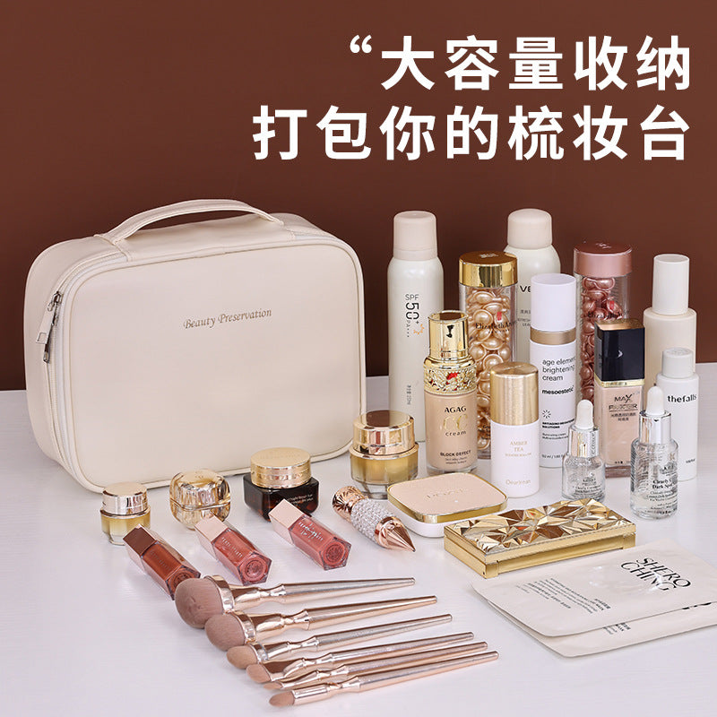 Modular Makeup Organizer with Detachable Brush Compartment, Waterproof & Stylish Cosmetic Storage Bag for Daily Use