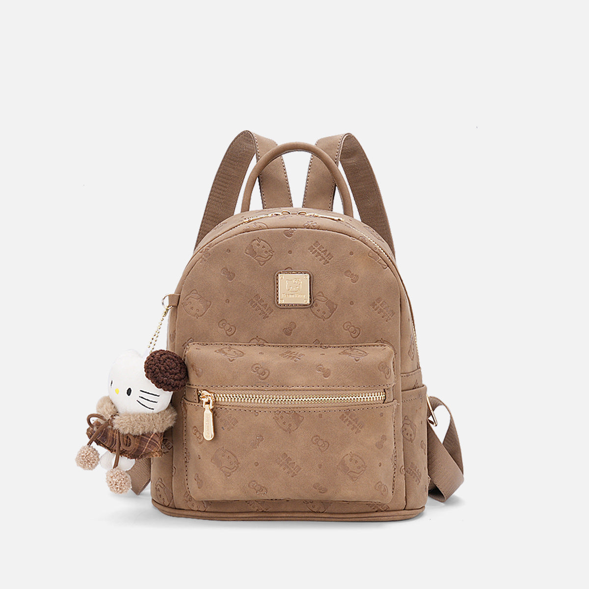 Cute Cartoon Print Backpack with Plush Keychain for Daily Commute and College Students