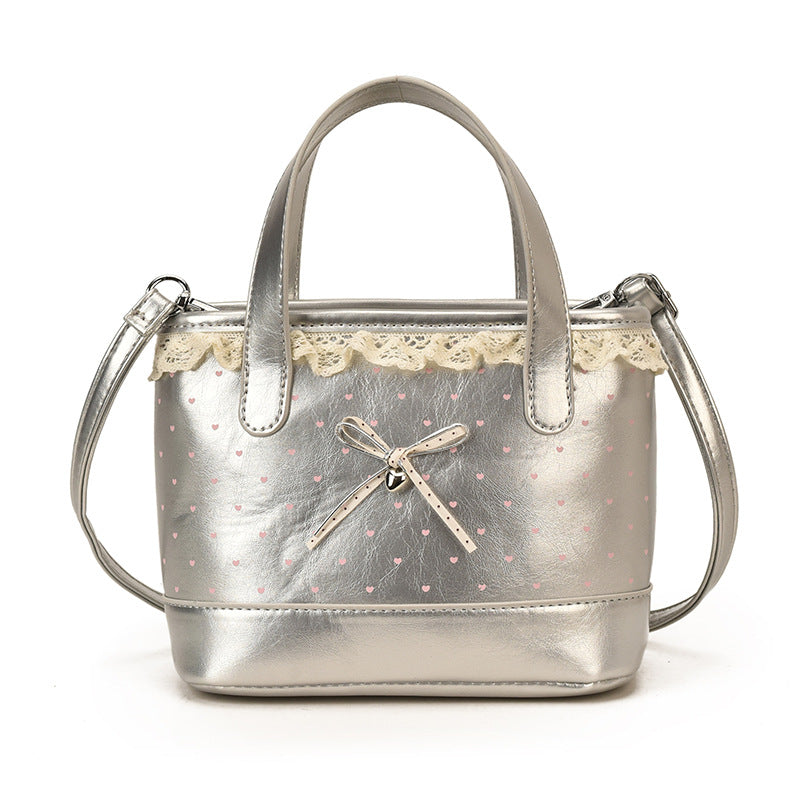 Cute Lace Bow Women's Handbag New Polka Dot Design Mini Crossbody Fresh Sweet Style