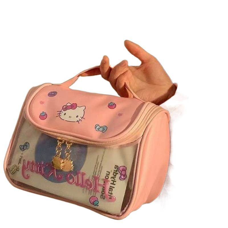 Women's Cosmetic Bag Cute Hello Kitty Washing and Makeup Bag Cosmetic Bag Transparent Design Large Capacity Portable Skin Care Products Buggy Bag
