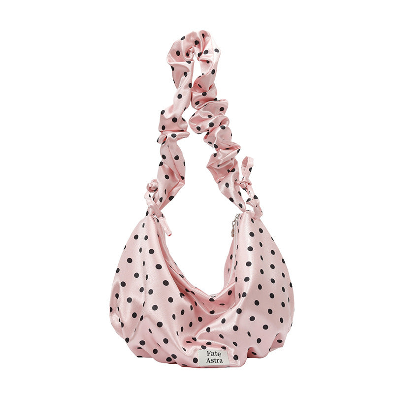 Korean Style Polka Dot Pleated Messenger Bag Women's Fashionable Large Capacity Soft Tote Everyday Joker Casual Shoulder Bag