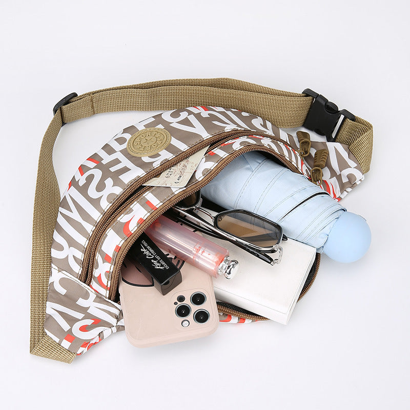 Stylish Letter Print Crossbody Bag for Men and Women, Lightweight Nylon Casual Travel Shoulder Bag with Zipper Closure