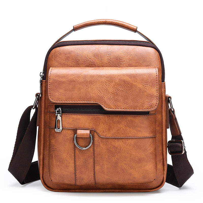 Retro Men's Shoulder Bag with Large Capacity, PU Leather Crossbody Bag for Business and Casual Use, Featuring Zipper Pockets and Stylish Stitching Design