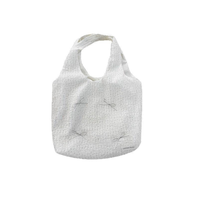 Chic Korean-Style Tote Bag with Bow Detail, Soft Cotton-Like Fabric, Perfect for Casual Travel and Everyday Use