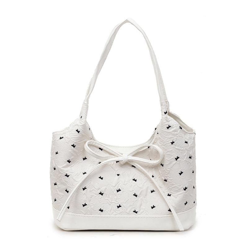 Chic Crossbody Bag with Bow Detail and Print Design for Women, 2025 Autumn Trendy Commute Shoulder Bag