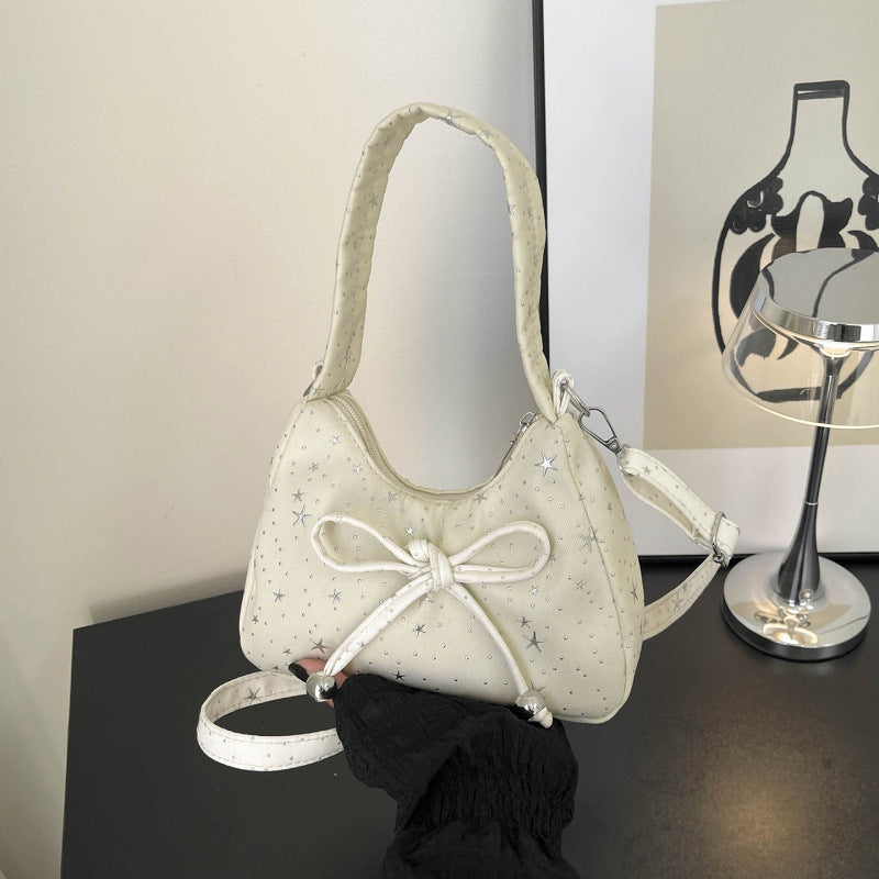 Chic Star-Print Crossbody Bag with Drawstring Detail for Women, Trendy Summer Fashion Accessory