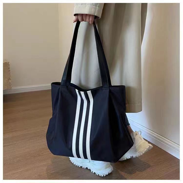New Simple Striped Shoulder Bag Women's Fashion Large Capacity Totes Student Class Messenger Bag