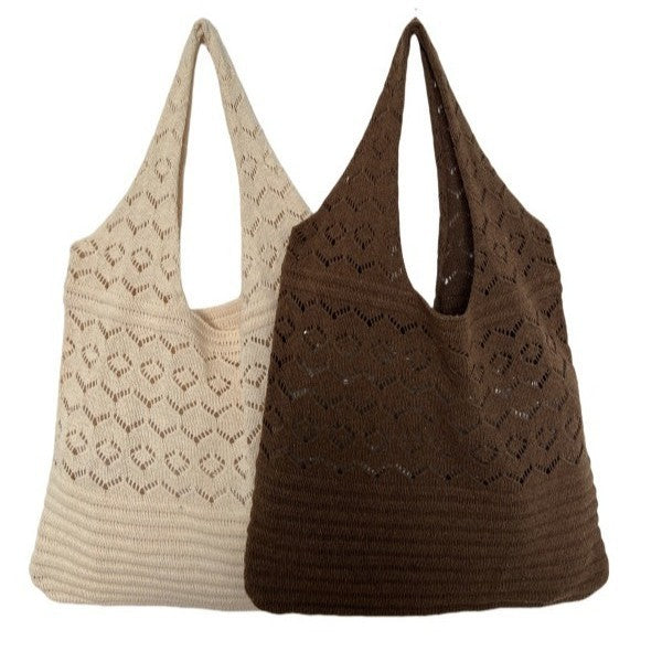 Women's Shoulder Bag Retro Mesh Hollow out Hand-Woven Tote Bag Shoulder Hand-Carrying Dual-Use Daily Commuter Shopping Versatile