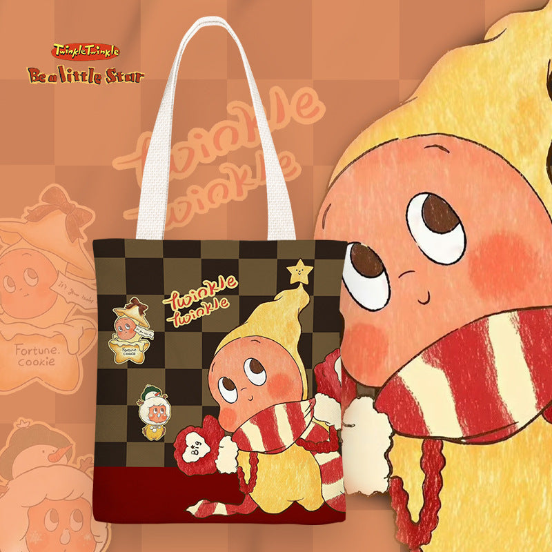 XINGX person cartoon cute children's canvas bag junior high school and elementary school students' lunch box bag zipper shoulder bag