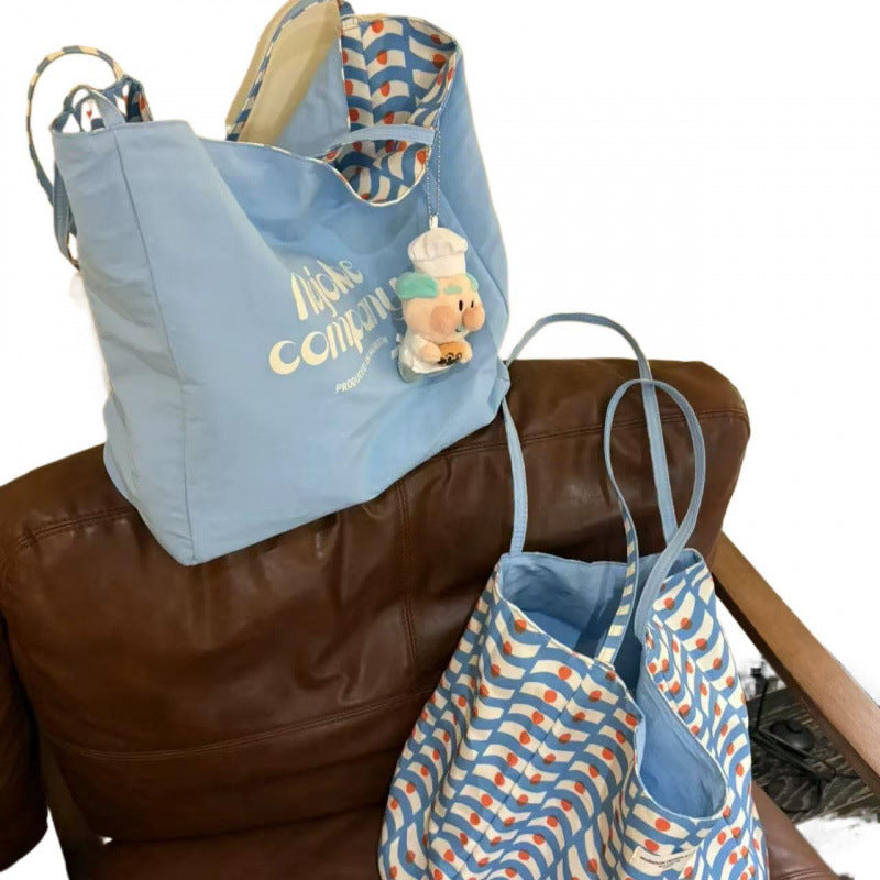 Tote Bag Women's New Large Capacity Double-Sided Versatile Canvas Bag Student Shoulder Korean Casual